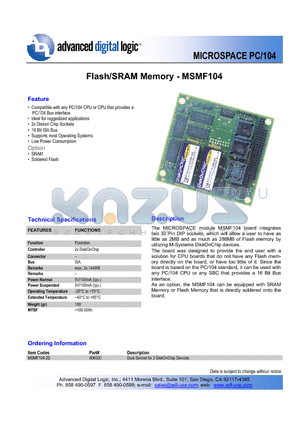 MSMF104 datasheet - Flash/SRAM Memory