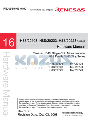 R4F20103 datasheet - 16-Bit Single-Chip Microcomputer H8S Family / H8S/Tiny Series