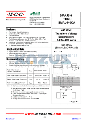 SMAJ300A datasheet - 400 Watt Transient Voltage Suppressors 5.0 to 440 Volts