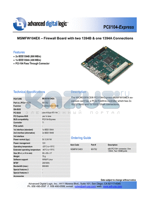 MSMFW104EX datasheet - Firewall Board with two 1394B & one 1394A Connections