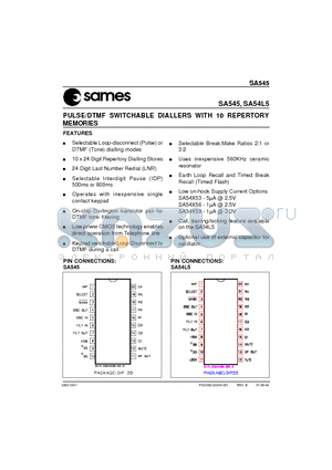 SA54L5 datasheet - PULSE/DTMF SWITCHABLE DIALLERS WITH 10 REPERTORY MEMORIES