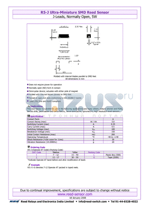 R5-J-2 datasheet - Ultra-Miniature SMD Reed Sensor