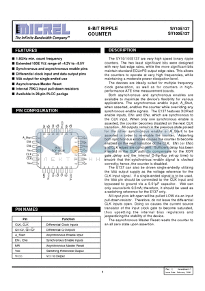 SY10E137 datasheet - 8-BIT RIPPLE COUNTER