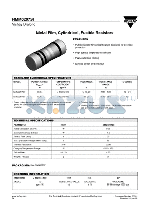 NMM0207SI datasheet - Metal Film, Cylindrical, Fusible Resistors