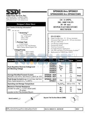 SPD6629 datasheet - HYPER FAST RECOVERY RECTIFIER