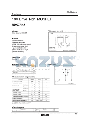 R5007ANJ datasheet - 10V Drive Nch MOSFET