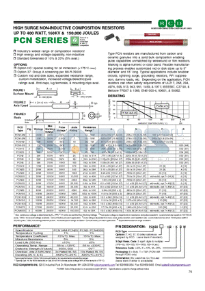 PCN30-100-MB datasheet - HIGH SURGE NON-INDUCTIVE COMPOSITION RESISTORS UP TO 400 WATT, 160KV & 150,000 JOULES