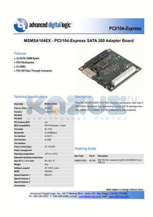 MSMSA104EX datasheet - PCI/104-Express SATA 300 Adapter Board