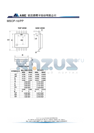 MSOP-10 datasheet - A1 : MIN 0.000 MAX 0.150  A2 : MIN 0.750 MAX 0.952