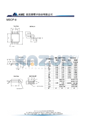 MSOP-8 datasheet - A1 : MIN 0 MAX 0.20  A2 : MIN 0.75 MAX 0.95