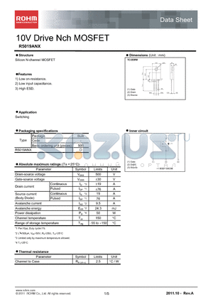 R5019ANX datasheet - 10V Drive Nch MOSFET
