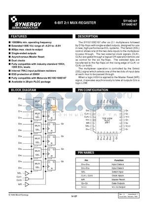 SY10E167JCTR datasheet - 6-BIT 2:1 MUX-REGISTER