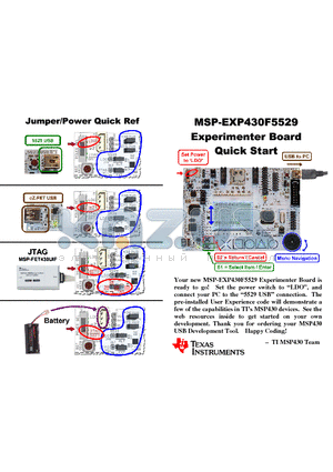 MSP-EXP430F5529 datasheet - Experimenter Board Quick Start