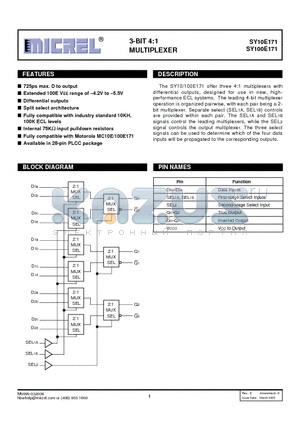 SY10E171JZ datasheet - 3-BIT 4:1 MULTIPLEXER