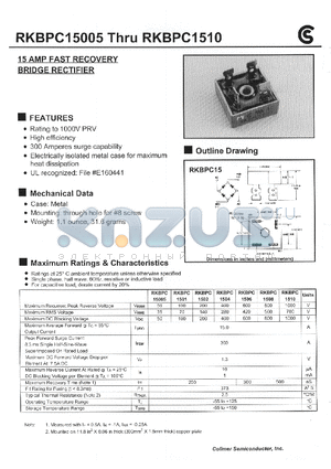 RKBPC1508 datasheet - 15 AMP FAST RECOVERY BRIDGE RECTIFIER