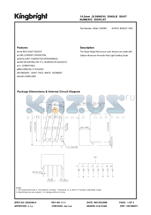 SA56-11SRWA datasheet - 14.2mm (0.56INCH) SINGLE DIGIT NUMERIC DISPLAY