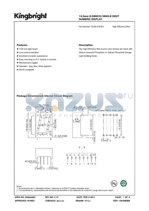 SA56-21EWA_11 datasheet - 14.2mm (0.56INCH) SINGLE DIGIT NUMERIC DISPLAY