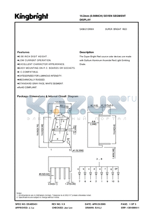 SA56-21SRWA datasheet - 14.2mm (0.56INCH) SEVEN SEGMENT DISPLAY