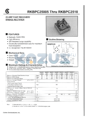 RKBPC2502 datasheet - 25 AMP FAST RECOVERY BRIDGE RECTIFIER