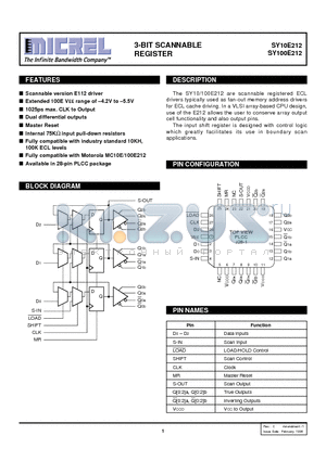 SY10E212 datasheet - 3-BIT SCANNABLE REGISTER