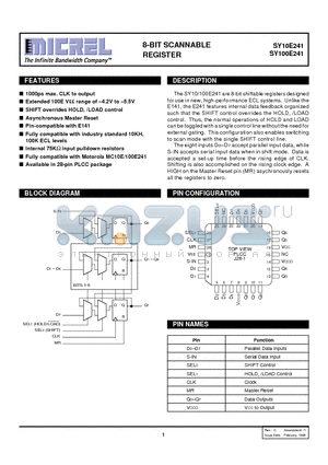 SY10E241JCTR datasheet - 8-BIT SCANNABLE REGISTER