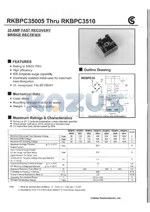 RKBPC35005 datasheet - 35 AMP FAST RECOVERY BRIDGE RECTIFIER
