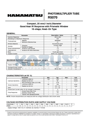 R5070 datasheet - PHOTOMULTIPLIER TUBE