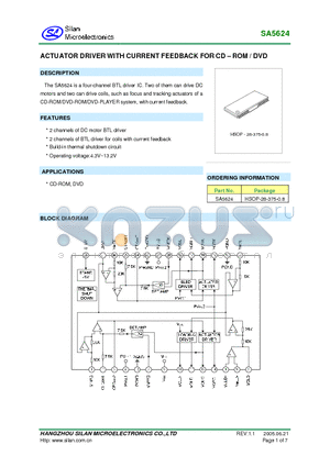SA5624 datasheet - ACTUATOR DRIVER WITH CURRENT FEEDBACK FOR CD - ROM / DVD