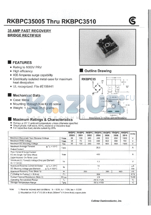 RKBPC3506 datasheet - 35 AMP FAST RECOVERY BRIDGE RECTIFIER