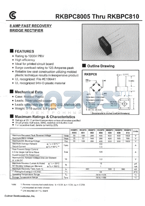 RKBPC8005 datasheet - 8 AMP FAST RECOVERY BRIDGE RECTIFIER