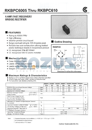 RKBPC602 datasheet - 6 AMP FAST RECOVERY BRIDGE RECTIFIER