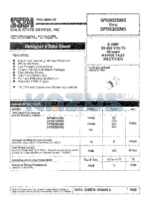 SPD805SMS datasheet - 8 AMPS 50 - 300 VOLTS 40 nsec HYPER FAST  RECTIFIER