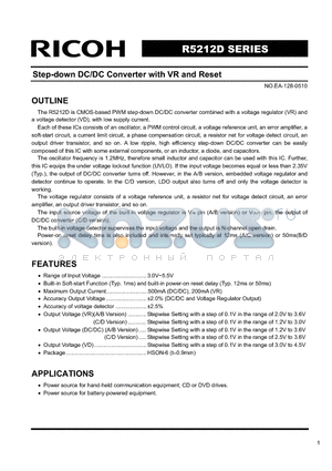 R5212D datasheet - Step-down DC/DC Converter with VR and Reset