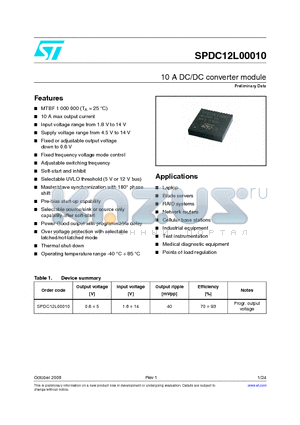 SPDC12L00010 datasheet - 10 A DC/DC converter module