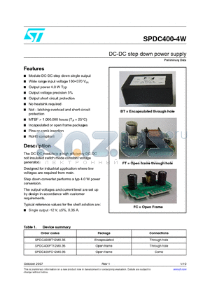 SPDC400BC12M datasheet - DC-DC step down power supply