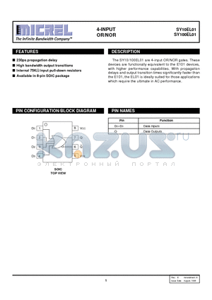 SY10EL01ZC datasheet - 4-INPUT OR/NOR