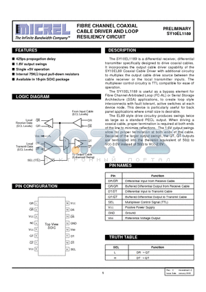 SY10EL1189 datasheet - FIBRE CHANNEL COAXIAL