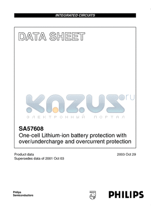 SA57608 datasheet - One-cell Lithium-ion battery protection with over/undercharge and overcurrent protection