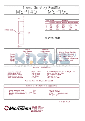 MSP150 datasheet - 1 Amp Schottky Rectifier