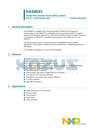 SA58643 datasheet - Single-Pole Double-Throw (SPDT) switch