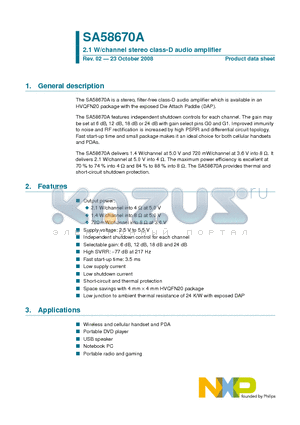 SA58670ABS datasheet - 2.1 W/channel stereo class-D audio amplifier