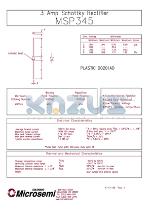 MSP345 datasheet - 3 Amp Schottky Rectifier