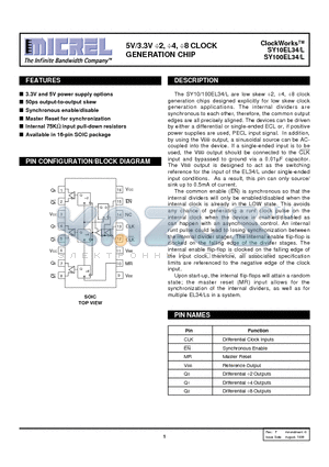 SY10EL34 datasheet - 5V/3.3V 2, 4, 8 CLOCK GENERATION CHIP