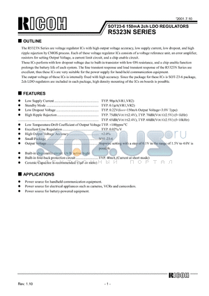 R5323N datasheet - SOT23-6 150mA 2ch LDO REGULATORS