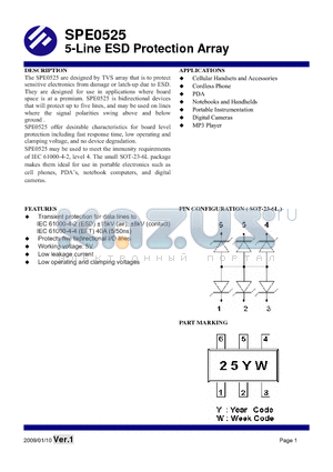 SPE0525 datasheet - 5-Line ESD Protection Array