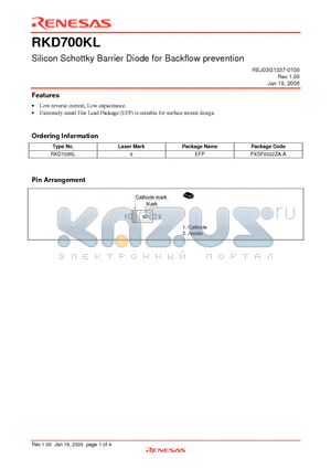 RKD700KL datasheet - Silicon Schottky Barrier Diode for Backflow prevention