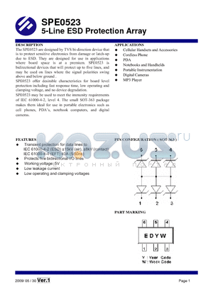 SPE0523S36RGB datasheet - 5-Line ESD Protection Array