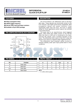 SY10EL51ZCTR datasheet - DIFFERENTIAL CLOCK D FLIP-FLOP