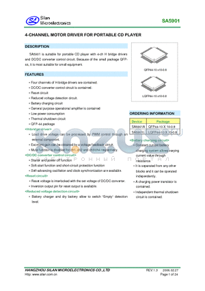 SA5901 datasheet - 4-CHANNEL MOTOR DRIVER FOR PORTABLE CD PLAYER