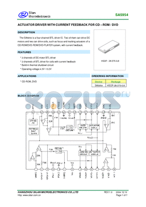 SA5954 datasheet - ACTUATOR DRIVER WITH CURRENT FEEDBACK FOR CD - ROM / DVD